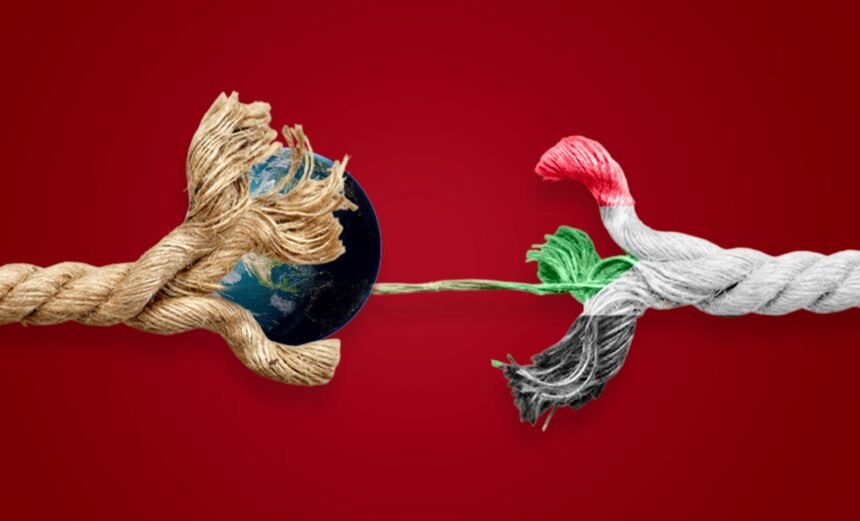 Sudan’s Foreign Policy on the Brink - Africalix A frayed rope representing global ties pulls against a Sudanese-flag-colored rope, symbolizing Sudan’s strained international relations.