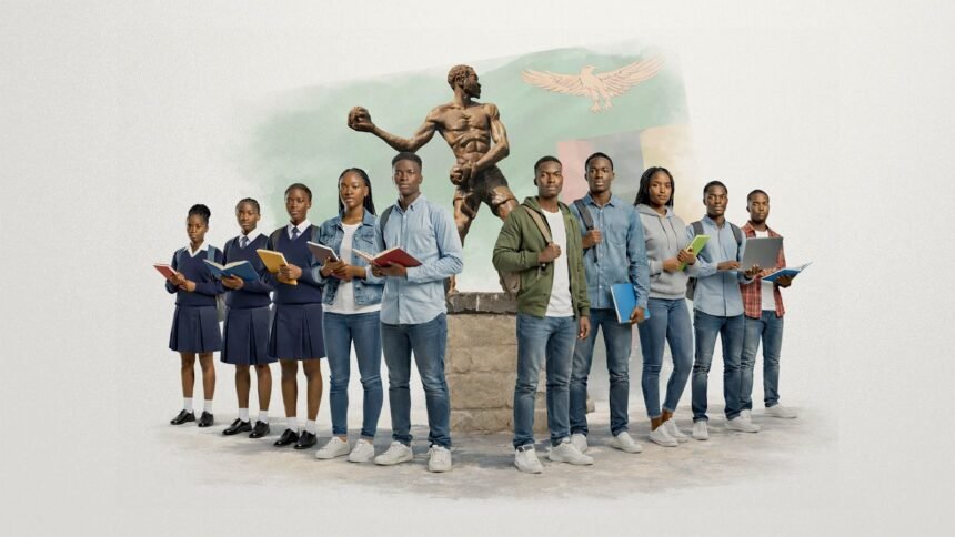 In downtown Kitwe, the “Chi Muposa Amabwe” stone‑thrower stands frozen mid‑stride, a monument to the young Zambians who faced colonial bullets with nothing but rocks during the March 12, 1962 protests that inspired Youth Day. Each March, schoolchildren and youth groups march past the statue with banners calling for jobs, education and climate justice, underscoring a wider African reality in which more than 60 percent of the population is under 25 but many young people remain trapped in poverty, informal work and “waithood - Africalix Statue of a young man throwing a stone in Kitwe, Zambia, with students marching past, symbolising Youth Day’s radical roots and Africa’s struggle to turn youth commemoration into real empowerment