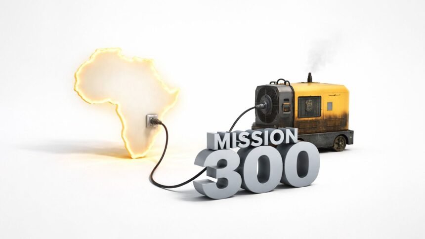 Children in a rural African village studying under electric light for the first time as part of efforts to expand clean and reliable power access under Mission 300