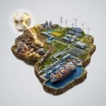 Solar energy, industrial infrastructure and trade logistics illustrating foreign investment and local value creation in Africa.